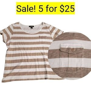 Tee Shirt Soft Neutral Striped Top with Cute Button Pocket Sale 5 for $25